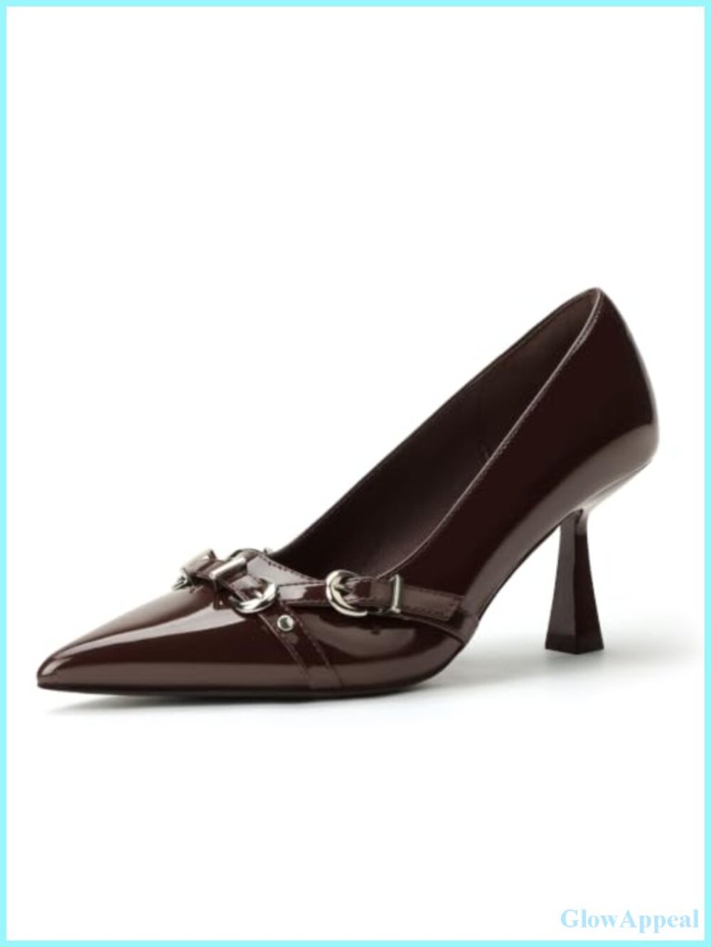 Patent Leather Kitten Heel Pumps with Buckle Strap